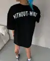 Kadın Kısa Kol Yazlık Tişört Bisiklet Yaka Baskılı Oversize T-Shirt -  Siyah