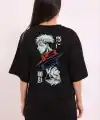 Kadın Kısa Kol Yazlık Tişört Bisiklet Yaka Baskılı Oversize T-Shirt - Siyah