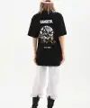 Kadın Kısa Kol Yazlık Tişört Bisiklet Yaka Baskılı Oversize T-Shirt - Siyah