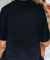 Kadın Kısa Kol Yazlık Tişört Bisiklet Yaka Baskılı Oversize T-Shirt - Siyah