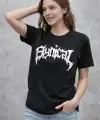 Kadın Kısa Kol Yazlık Tişört Bisiklet Yaka Baskılı Oversize T-Shirt - Siyah