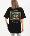 Kadın Kısa Kol Yazlık Tişört Bisiklet Yaka Baskılı Oversize T-Shirt - Siyah