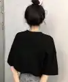 Kadın Kısa Kol Yazlık Tişört Bisiklet Yaka Baskılı Oversize T-Shirt - Siyah