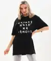 Kadın Kısa Kol Yazlık Tişört Bisiklet Yaka Baskılı Oversize T-Shirt - Siyah