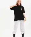 Kadın Kısa Kol Yazlık Tişört Bisiklet Yaka Baskılı Oversize T-Shirt - Siyah
