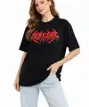 Kadın Kısa Kol Yazlık Tişört Bisiklet Yaka Baskılı Oversize T-Shirt -  Siyah