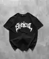 Kadın Kısa Kol Yazlık Tişört Bisiklet Yaka Baskılı Oversize T-Shirt - Siyah