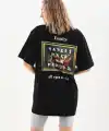 Kadın Kısa Kol Yazlık Tişört Bisiklet Yaka Baskılı Oversize T-Shirt - Siyah