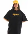Kadın Kısa Kol Yazlık Tişört Bisiklet Yaka Baskılı Oversize T-Shirt - Siyah