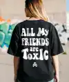 Kadın Kısa Kol Yazlık Tişört Bisiklet Yaka Baskılı Oversize T-Shirt - Siyah