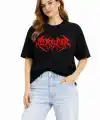 Kadın Kısa Kol Yazlık Tişört Bisiklet Yaka Baskılı Oversize T-Shirt -  Siyah
