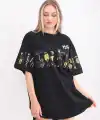 Kadın Kısa Kol Yazlık Tişört Bisiklet Yaka Baskılı Oversize T-Shirt - Siyah