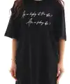 Kadın Kısa Kol Yazlık Tişört Bisiklet Yaka Baskılı Oversize T-Shirt - Siyah