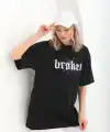 Kadın Kısa Kol Yazlık Tişört Bisiklet Yaka Baskılı Oversize T-Shirt - Siyah