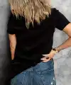 Kadın Kısa Kol Yazlık Tişört Bisiklet Yaka Dudak Baskılı T-Shirt - Siyah