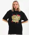 Kadın Kısa Kol Yazlık Tişört Bisiklet Yaka Ejderha Baskılı T-Shirt - Siyah