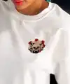 Kadın Kısa Kol Yazlık Tişört Bisiklet Yaka Kuru Kafa Baskılı T-Shirt - Beyaz
