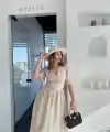 Kadın Kısa Kollu Uzun Elbise - Kırık Beyaz