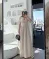 Kadın Kısa Kollu Uzun Elbise - Kırık Beyaz