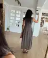 Kadın Kolsuz Uzun Kabardin Elbise - Gri