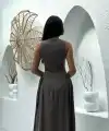 Kadın Kolsuz Uzun Kabardin Elbise - Gri