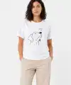 Kadın Köpek Figürlü Minimal Baskılı Tişört Kısa Kol Yazlık T-Shirt - Beyaz