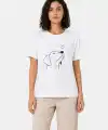 Kadın Köpek Figürlü Minimal Baskılı Tişört Kısa Kol Yazlık T-Shirt - Beyaz
