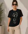 Kadın Kuğu Figürlü Soru İşareti Baskılı Tişört Kısa Kol T-Shirt - Siyah