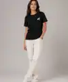 Kadın Minimal Geyik Logolu Tişört Bisiklet Yaka Kısa kol Yazlık T-Shirt - Siyah