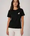 Kadın Minimal Geyik Logolu Tişört Bisiklet Yaka Kısa kol Yazlık T-Shirt - Siyah