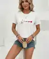 Kadın Minimal Kalp İşaret Baskılı Tişört Kısa Kol Yazlık T-Shirt - Beyaz