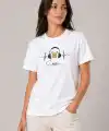 Kadın Müzik Temalı Baskılı Tişört Bisiklet Yaka Kısa Kol T-Shirt - Beyaz