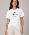 Kadın Müzik Temalı Baskılı Tişört Bisiklet Yaka Kısa Kol T-Shirt - Beyaz