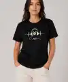 Kadın Müzik Temalı Baskılı Tişört Bisiklet Yaka Kısa Kol T-Shirt - Siyah