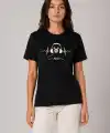Kadın Müzik Temalı Baskılı Tişört Bisiklet Yaka Kısa Kol T-Shirt - Siyah