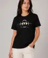 Kadın Müzik Temalı Baskılı Tişört Bisiklet Yaka Kısa Kol T-Shirt - Siyah