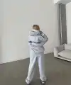 Kadın Nakış İşlemeli 3 İplik Pamuklu Sweat Alt-Üst Takım- Gri