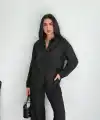 Kadın Nakışlı Uzun Kollu Gömlek - Siyah