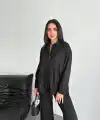 Kadın Nakışlı Uzun Kollu Gömlek - Siyah