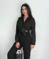 Kadın Nakışlı Uzun Kollu Gömlek - Siyah