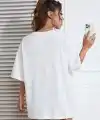Kadın New York Baskılı Tişort Kısa Kol Bisiklet Yaka T-shirt - Beyaz