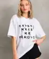 Kadın ön ve arka Baskılı Oversize Kısa kol  T-Shirt - Beyaz