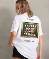 Kadın ön ve arka Baskılı Oversize Kısa kol  T-Shirt - Beyaz