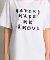 Kadın ön ve arka Baskılı Oversize Kısa kol  T-Shirt - Beyaz