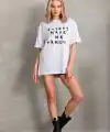 Kadın ön ve arka Baskılı Oversize Kısa kol  T-Shirt - Beyaz