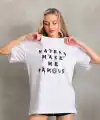 Kadın ön ve arka Baskılı Oversize Kısa kol  T-Shirt - Beyaz