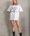Kadın ön ve arka Baskılı Oversize Kısa kol  T-Shirt - Beyaz