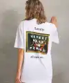 Kadın ön ve arka Baskılı Oversize Kısa kol  T-Shirt - Beyaz