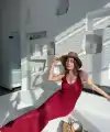 Kadın Örgülü Uzun Triko Elbise - Bordo