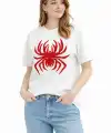 Kadın Örümcek Baskılı Tişört Kısa Kollu Bisiklet Yaka T-Shirt - Beyaz